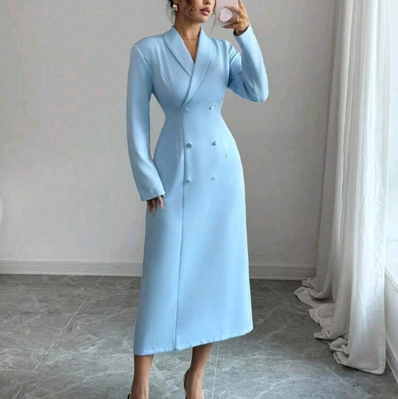 Elegant Romantic Waist Cinched Bodycon Dress With Collar And Long Sleevees Women - Picture 4 of 4